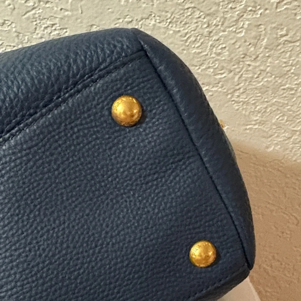 Prada Vitello Daino Bauletto Midnight Blue Pebbled Leather Satchel - Picture 10 of 13